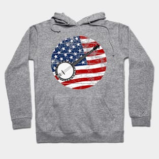 Banjo USA Flag Banjoist Folk Musician 4th July Hoodie